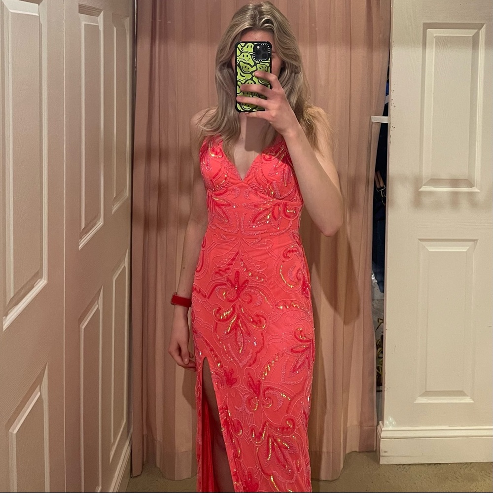 Hot Pink Beaded Prom Dress